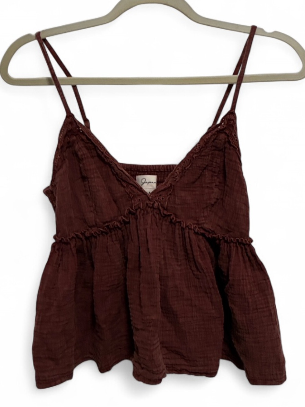 Japna Burnt Brown Red Spaghetti Strap Peplum Babydoll Tank Top